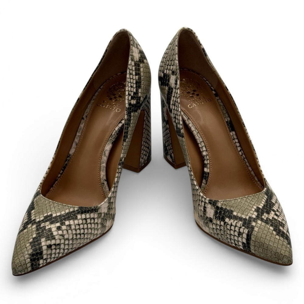 Vince Camuto Sevilla Snake Embossed Point Toe Block Heel Pumps Size 9.5